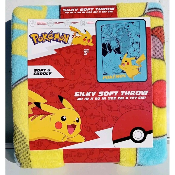 Pokemon Pikachu Blue Throw Blanket 40" x 50" Silky, Super-Soft - Picture 1 of 8
